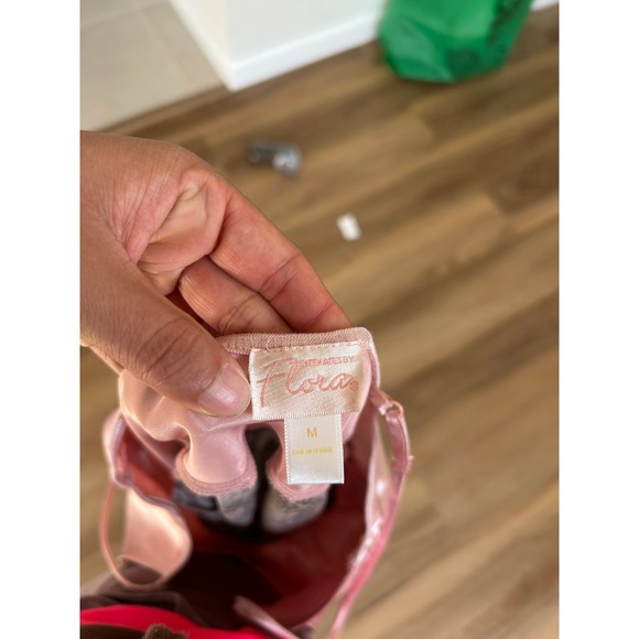 Vtg Pink Satin Grey Floral Mesh Slip Dress Chemise Medium y2k coquette  girly - Picture 3 of 5